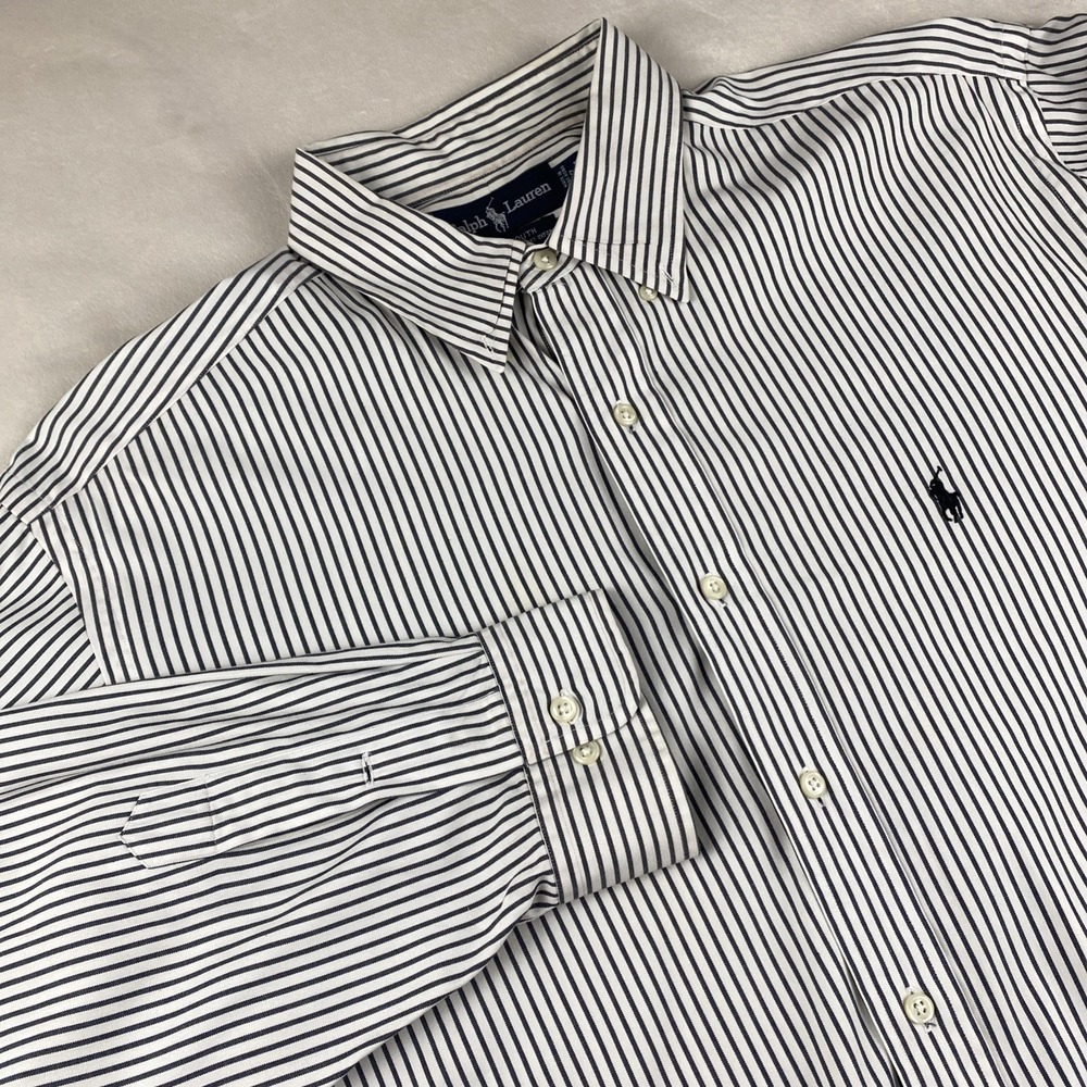 Men's Ralph Lauren Striped Yarmouth Pinpoint Oxford Shirt Size  17 34/35 Preppy